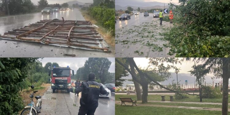 Juglindja përfshihet nga moti i keq, era e fortë shkul pemët dhe çatitë (FOTO)